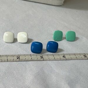 Three pair of small vintage 70’s metal square earrings